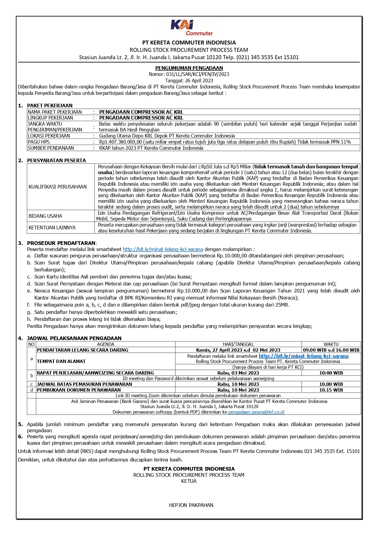 031 pen lelang compressor ac